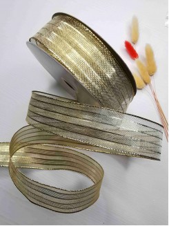 Лента декоративная с проволокой по краям 3,8см. (золото), метр